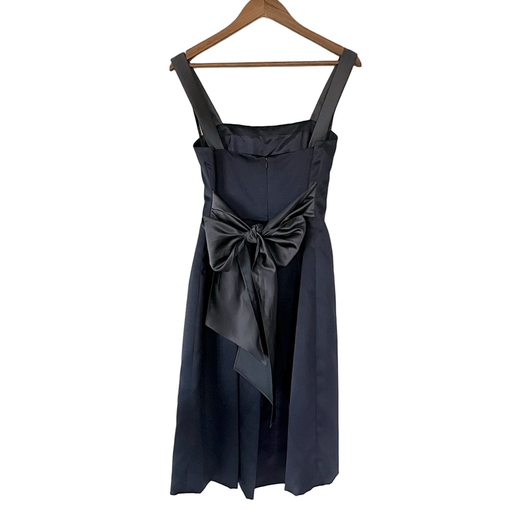 Vera Wang Maids Navy Bridesmaid Dress with Gray Bow and Jewel Detail Size 10 - Picture 3 of 12
